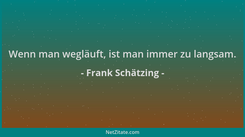 Frank Schätzing - Wenn man wegläuft, ist man immer zu langsam....