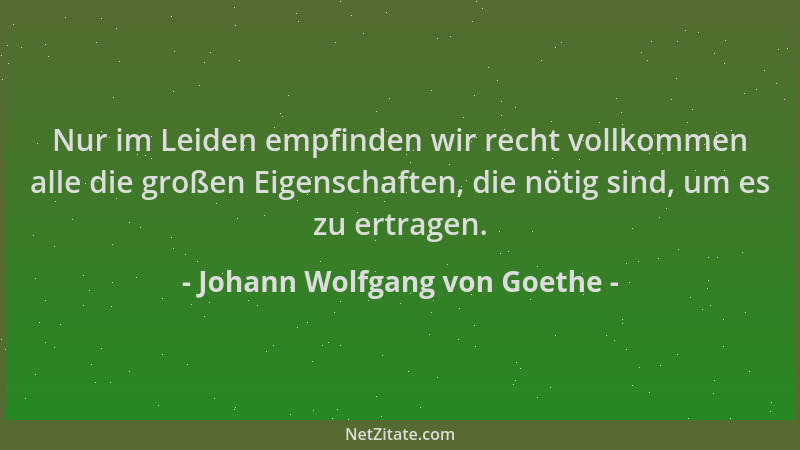 Johann Wolfgang von Goethe - Nur im Leiden empfinden wir recht vollkommen alle die großen Eigenschaften, die nötig sind, um...
