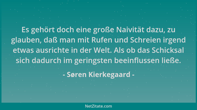 Søren Kierkegaard - Es gehört doch eine große Naivität dazu, zu glauben, daß man mit Rufen und Schreien irgend etwas ausric...