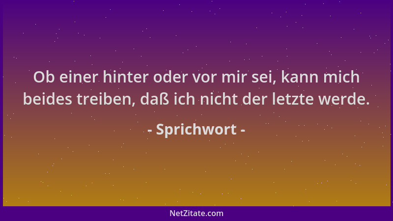 Sprichwort - Ob einer hinter oder vor mir sei, kann mich beides treiben, daß ich nicht der letzte werde....