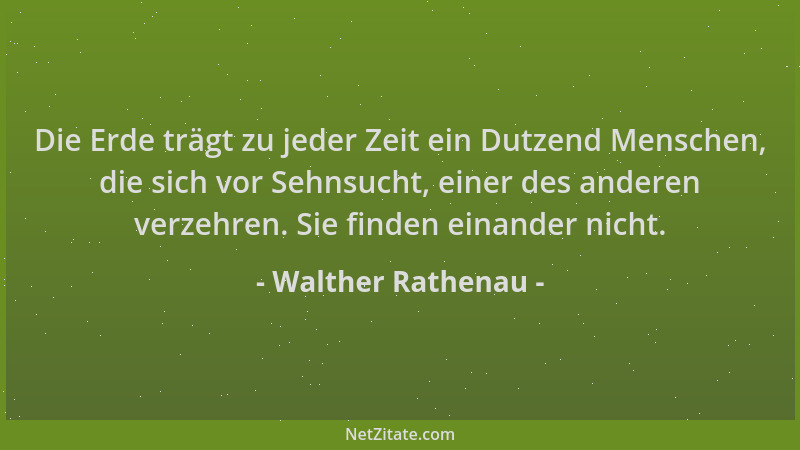 Walther Rathenau - Die Erde trägt zu jeder Zeit ein Dutzend Menschen, die sich vor Sehnsucht, einer des anderen verzehren....