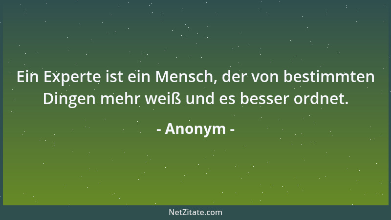 Anonym - Ein Experte ist ein Mensch, der von bestimmten Dingen mehr weiß und es besser ordnet....