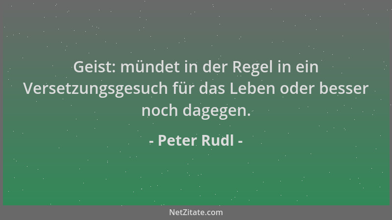 Peter Rudl - Geist: mündet in der Regel in ein Versetzungsgesuch für das Leben oder besser noch dagegen....