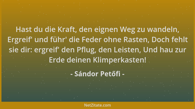 Sándor Petőfi - Hast du die Kraft, den eignen Weg zu wandeln, Ergreif ' und führ ' die Feder ohne Rasten, Doch fehlt sie dir:...
