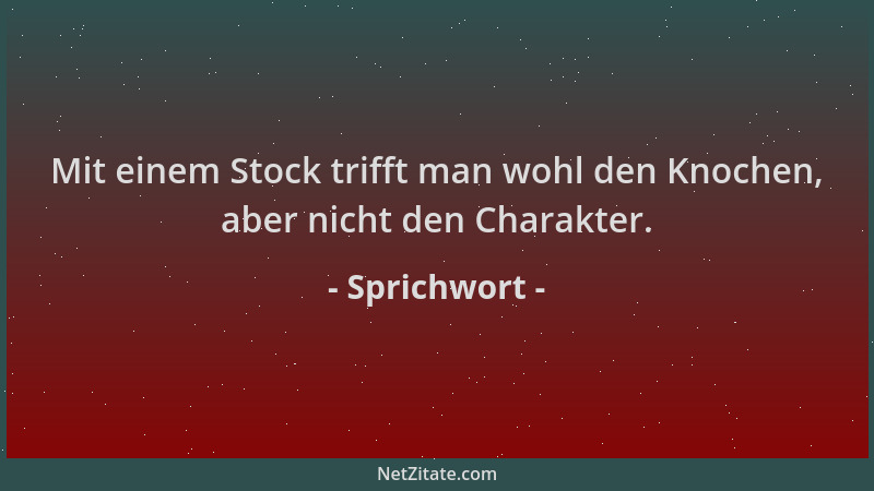 Sprichwort - Mit einem Stock trifft man wohl den Knochen, aber nicht den Charakter....