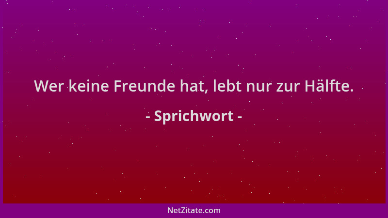 Sprichwort - Wer keine Freunde hat, lebt nur zur Hälfte....