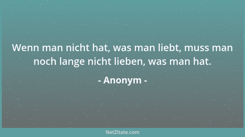 Anonym - Wenn man nicht hat, was man liebt, muss man noch lange nicht lieben, was man hat....