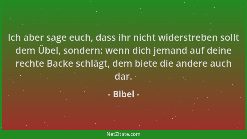 Bibel - Ich aber sage euch, dass ihr nicht widerstreben sollt dem Übel, sondern: wenn dich jemand auf deine rechte Backe sc...