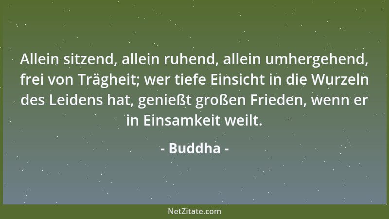 Buddha - Allein sitzend, allein ruhend, allein umhergehend, frei von Trägheit; wer tiefe Einsicht in die Wurzeln des Leiden...