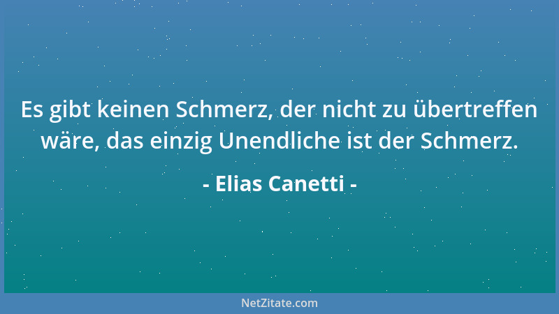 Elias Canetti - Es gibt keinen Schmerz, der nicht zu übertreffen wäre, das einzig Unendliche ist der Schmerz....