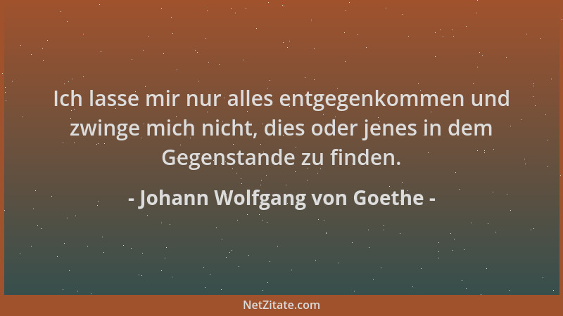 Johann Wolfgang von Goethe - Ich lasse mir nur alles entgegenkommen und zwinge mich nicht, dies oder jenes in dem Gegenstan...