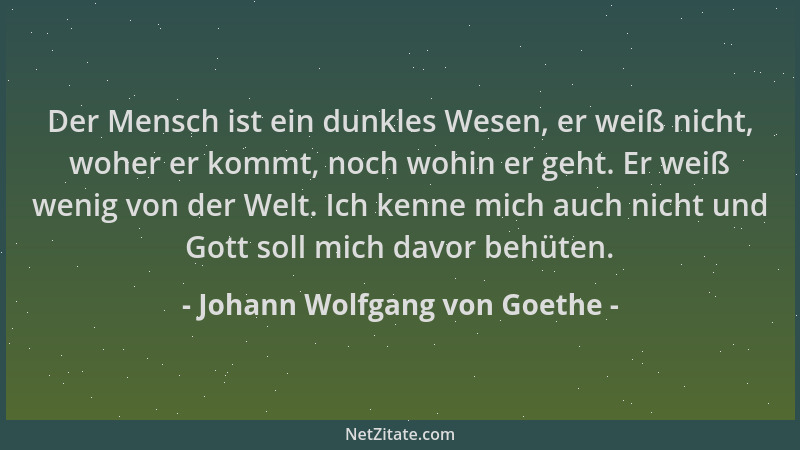 Johann Wolfgang von Goethe - Der Mensch ist ein dunkles Wesen, er weiß nicht, woher er kommt, noch wohin er geht. Er weiß w...