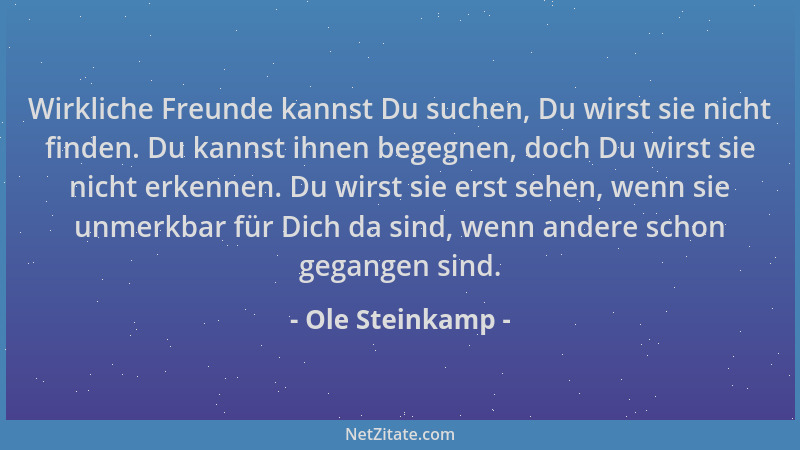 Ole Steinkamp - Wirkliche Freunde kannst Du suchen, Du wirst sie nicht finden. Du kannst ihnen begegnen, doch Du wirst sie...