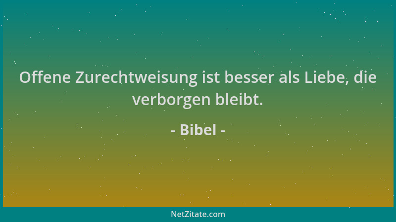 Bibel - Offene Zurechtweisung ist besser als Liebe, die verborgen bleibt....