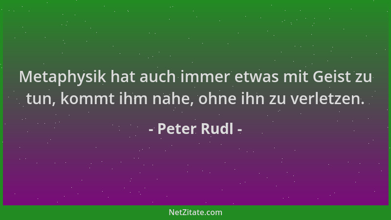 Peter Rudl - Metaphysik hat auch immer etwas mit Geist zu tun, kommt ihm nahe, ohne ihn zu verletzen....