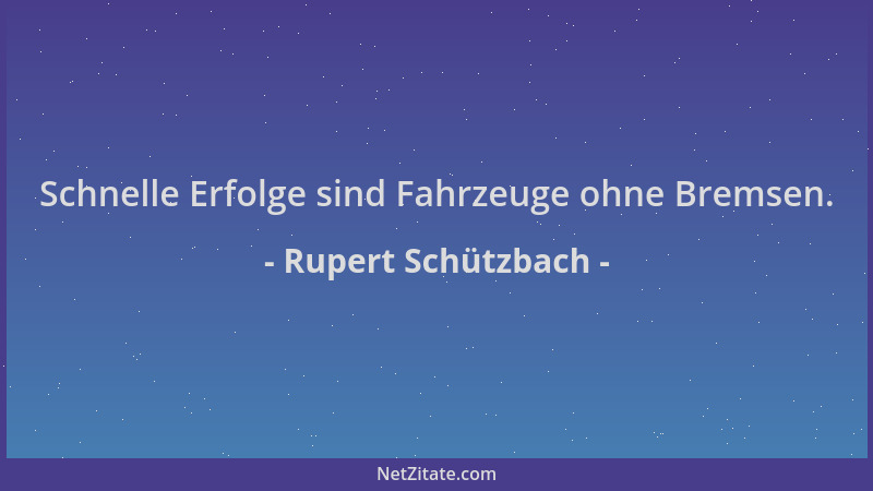 Rupert Schützbach - Schnelle Erfolge sind Fahrzeuge ohne Bremsen....