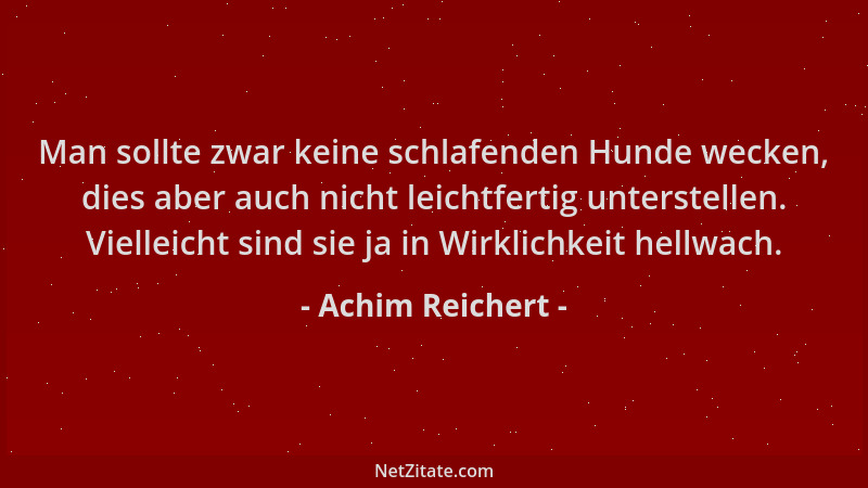Achim Reichert - Man sollte zwar keine schlafenden Hunde wecken, dies aber auch nicht leichtfertig unterstellen. Vielleicht...