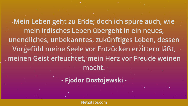 Fjodor Dostojewski - Mein Leben geht zu Ende; doch ich spüre auch, wie mein irdisches Leben übergeht in ein neues, unendlic...