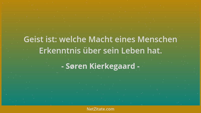 Søren Kierkegaard - Geist ist: welche Macht eines Menschen Erkenntnis über sein Leben hat....