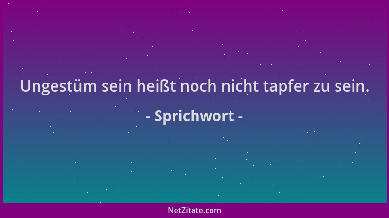 Sprichwort - Ungestüm sein heißt noch nicht tapfer zu sein....