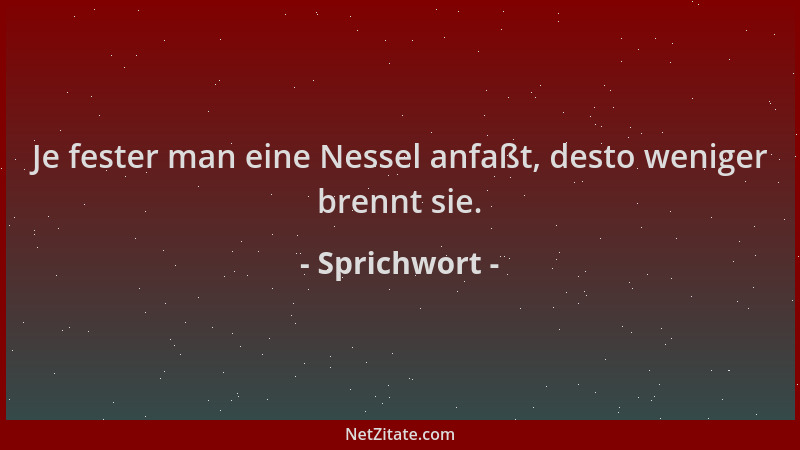 Sprichwort - Je fester man eine Nessel anfaßt, desto weniger brennt sie....