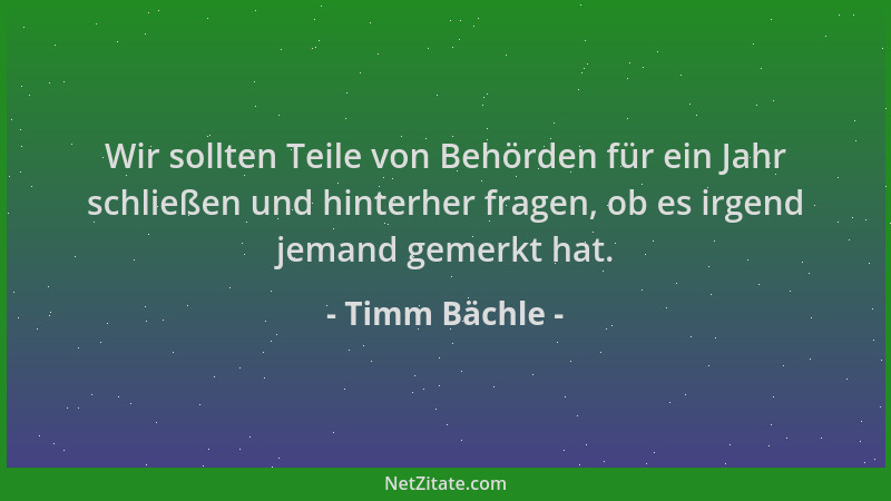 Timm Bächle - Wir sollten Teile von Behörden für ein Jahr schließen und hinterher fragen, ob es irgend jemand gemerkt hat....