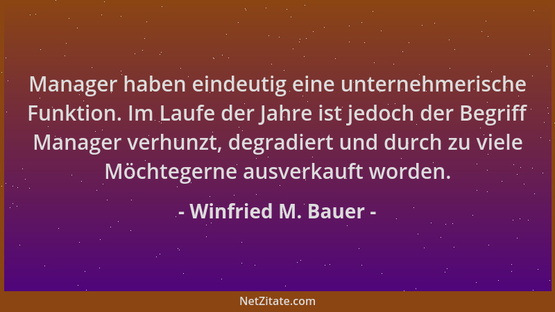 Winfried M. Bauer - Manager haben eindeutig eine unternehmerische Funktion. Im Laufe der Jahre ist jedoch der Begriff Manag...