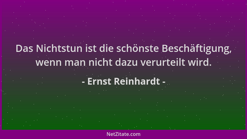 Ernst Reinhardt - Das Nichtstun ist die schönste Beschäftigung, wenn man nicht dazu verurteilt wird....