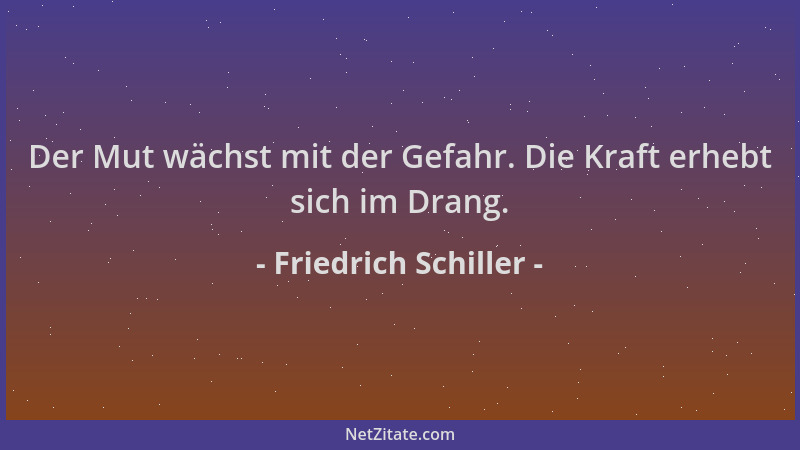 Friedrich Schiller - Der Mut wächst mit der Gefahr. Die Kraft erhebt sich im Drang....