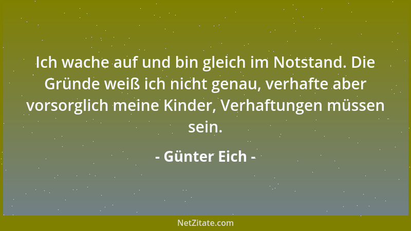 Günter Eich - Ich wache auf und bin gleich im Notstand. Die Gründe weiß ich nicht genau, verhafte aber vorsorglich meine Ki...