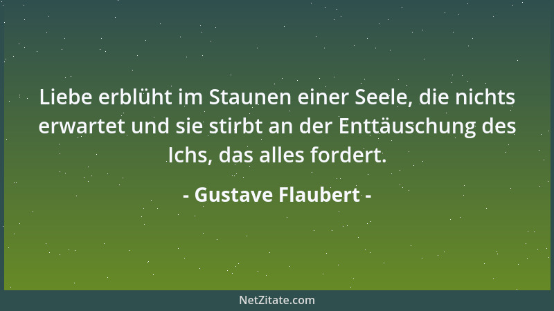 Gustave Flaubert - Liebe erblüht im Staunen einer Seele, die nichts erwartet und sie stirbt an der Enttäuschung des Ichs, d...