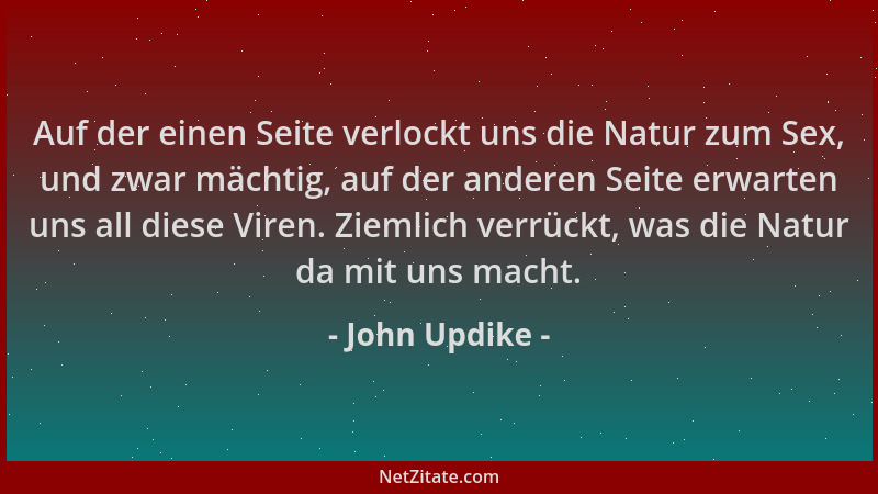 John Updike - Auf der einen Seite verlockt uns die Natur zum Sex, und zwar mächtig, auf der anderen Seite erwarten uns all...