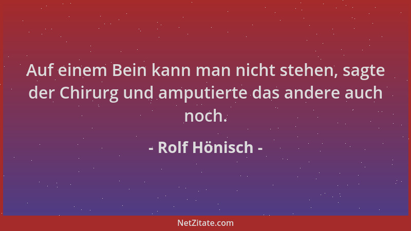Rolf Hönisch - Auf einem Bein kann man nicht stehen, sagte der Chirurg und amputierte das andere auch noch....