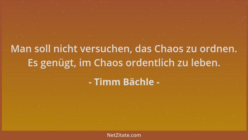 Timm Bächle - Man soll nicht versuchen, das Chaos zu ordnen. Es genügt, im Chaos ordentlich zu leben....