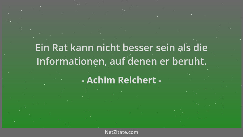 Achim Reichert - Ein Rat kann nicht besser sein als die Informationen, auf denen er beruht....