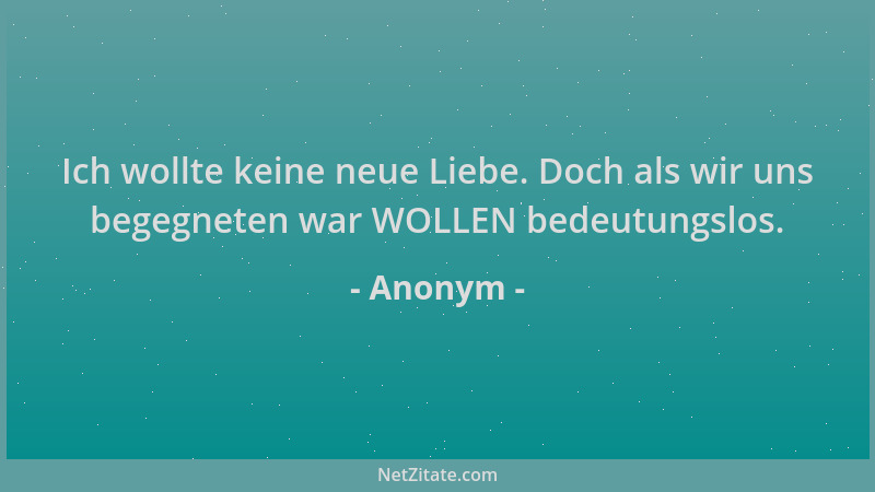 Anonym - Ich wollte keine neue Liebe. Doch als wir uns begegneten war WOLLEN bedeutungslos....