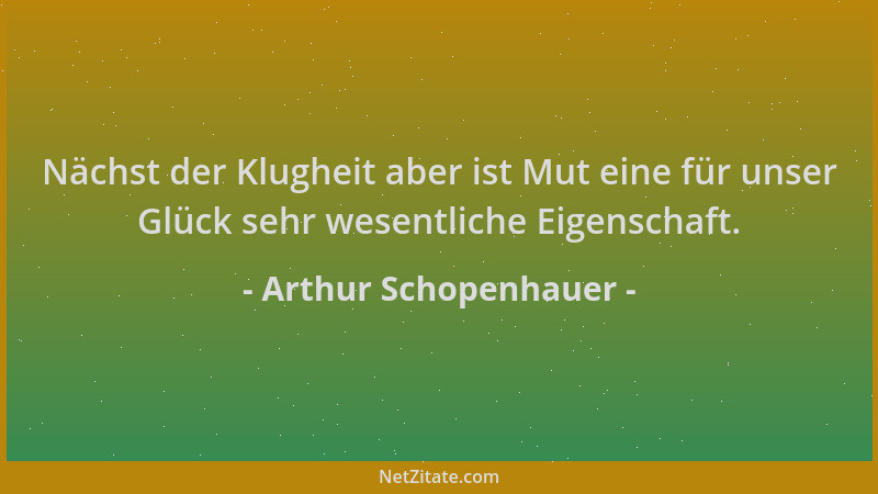 Arthur Schopenhauer - Nächst der Klugheit aber ist Mut eine für unser Glück sehr wesentliche Eigenschaft....