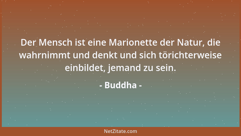 Buddha - Der Mensch ist eine Marionette der Natur, die wahrnimmt und denkt und sich törichterweise einbildet, jemand zu sei...