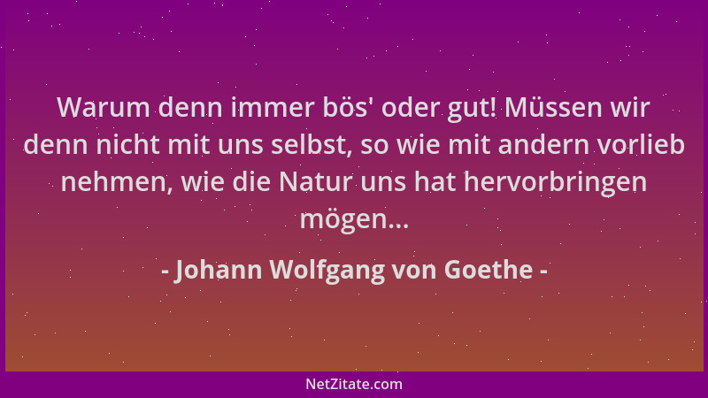 Johann Wolfgang von Goethe - Warum denn immer bös ' oder gut! Müssen wir denn nicht mit uns selbst, so wie mit andern vorlie...