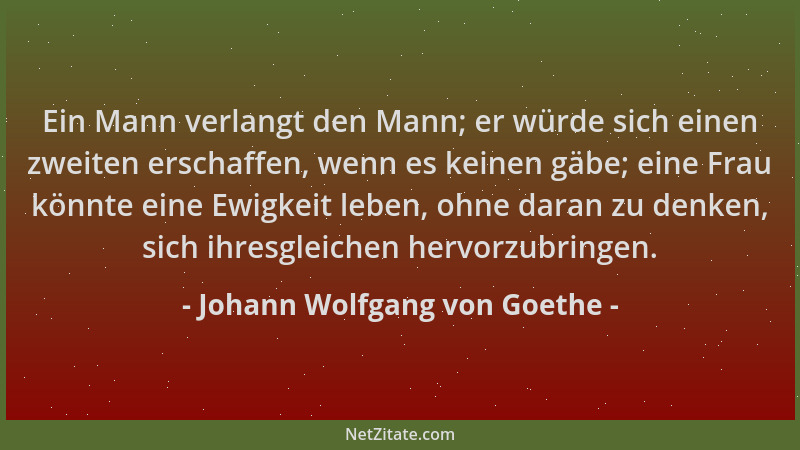Johann Wolfgang von Goethe - Ein Mann verlangt den Mann; er würde sich einen zweiten erschaffen, wenn es keinen gäbe; eine...