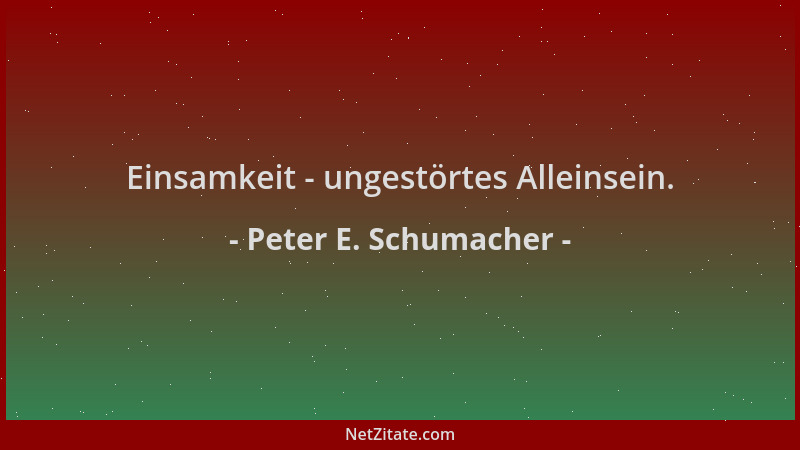 Peter E. Schumacher - Einsamkeit - ungestörtes Alleinsein....