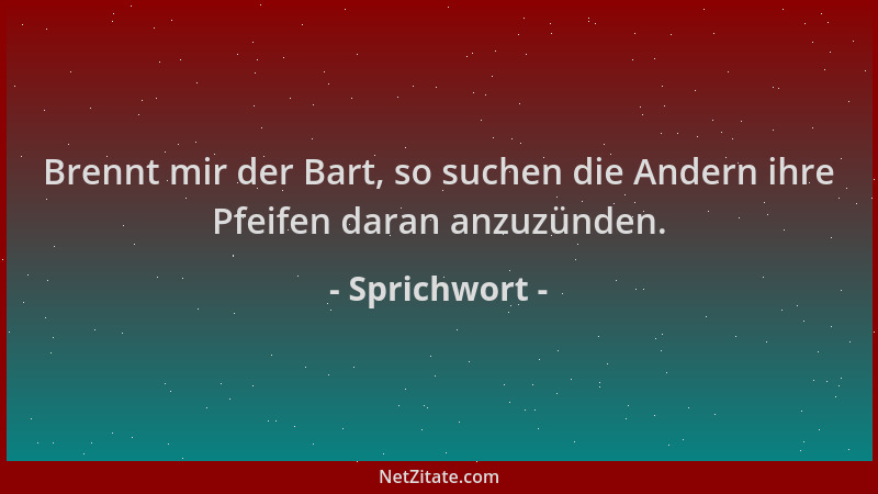 Sprichwort - Brennt mir der Bart, so suchen die Andern ihre Pfeifen daran anzuzünden....