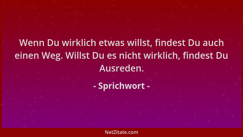 Sprichwort - Wenn Du wirklich etwas willst, findest Du auch einen Weg. Willst Du es nicht wirklich, findest Du Ausreden....