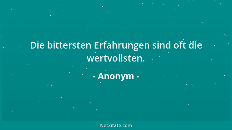 Anonym - Die bittersten Erfahrungen sind oft die wertvollsten....