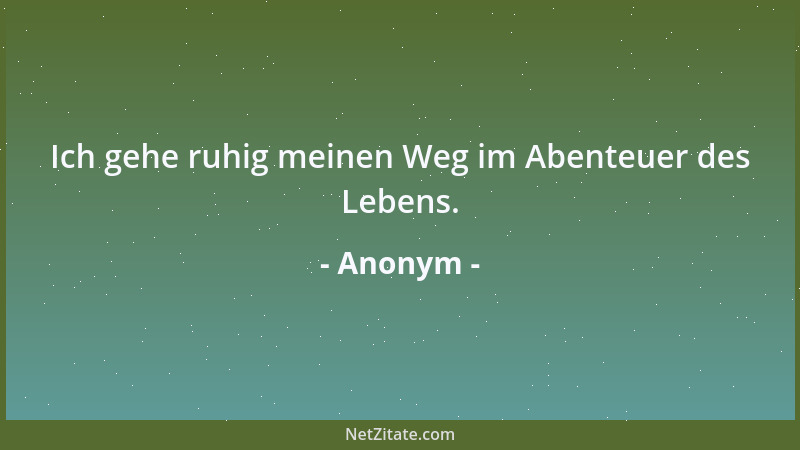 Anonym - Ich gehe ruhig meinen Weg im Abenteuer des Lebens....