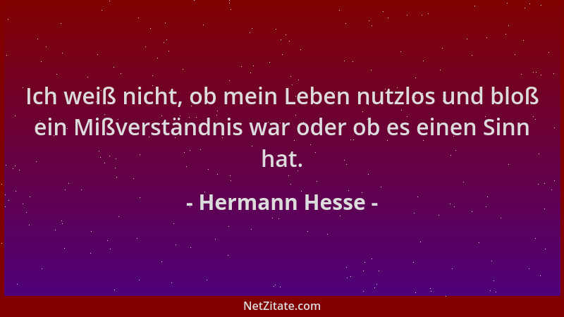Hermann Hesse - Ich weiß nicht, ob mein Leben nutzlos und bloß ein Mißverständnis war oder ob es einen Sinn hat....