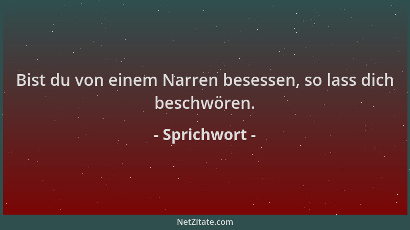 Sprichwort - Bist du von einem Narren besessen, so lass dich beschwören....