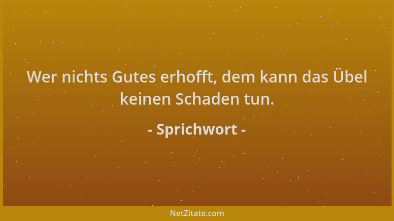 Sprichwort - Wer nichts Gutes erhofft, dem kann das Übel keinen Schaden tun....