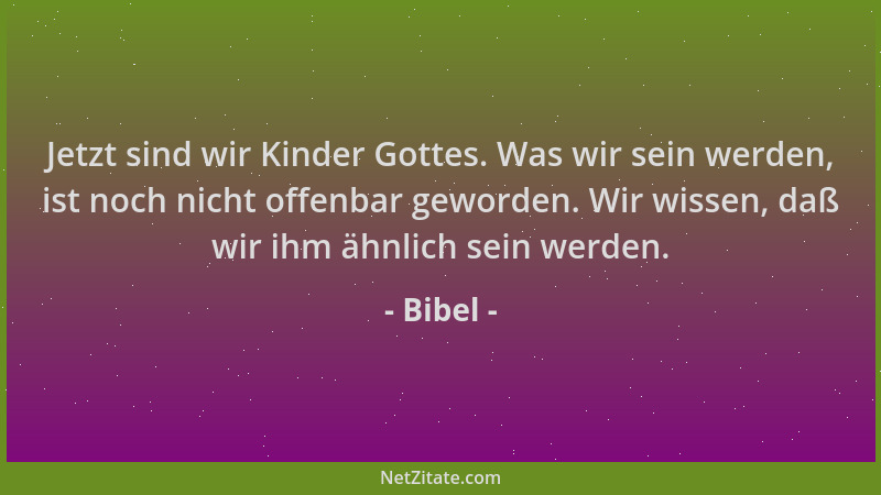 Bibel - Jetzt sind wir Kinder Gottes. Was wir sein werden, ist noch nicht offenbar geworden. Wir wissen, daß wir ihm ähnlic...