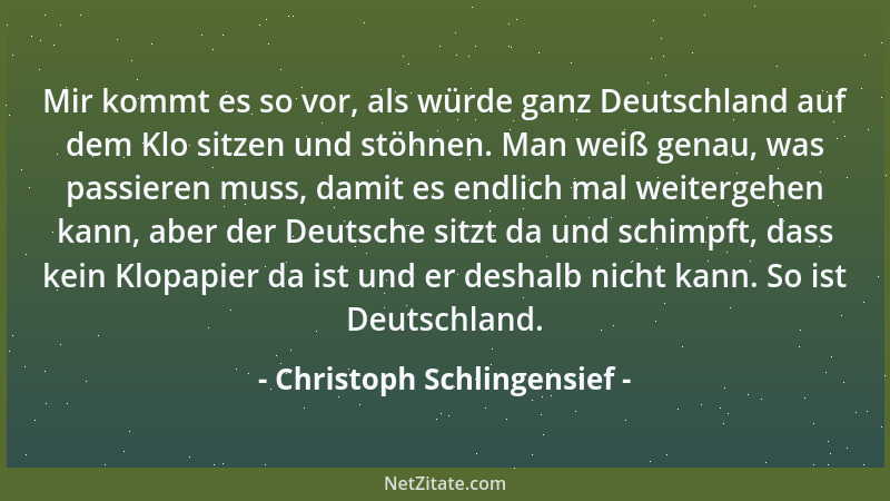 Christoph Schlingensief - Mir kommt es so vor, als würde ganz Deutschland auf dem Klo sitzen und stöhnen. Man weiß genau, w...